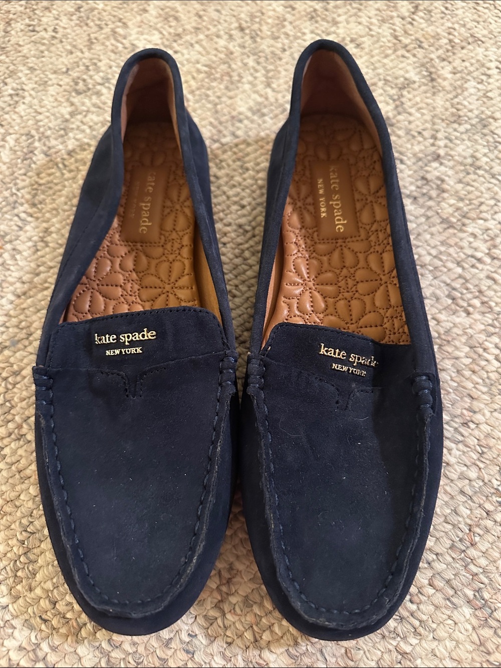 kate spade excellent condition Navy Suede Penny Loafers